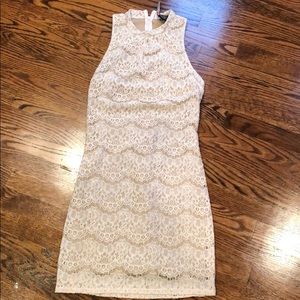 Cream colored lace overlay Fire Los Angeles dress.